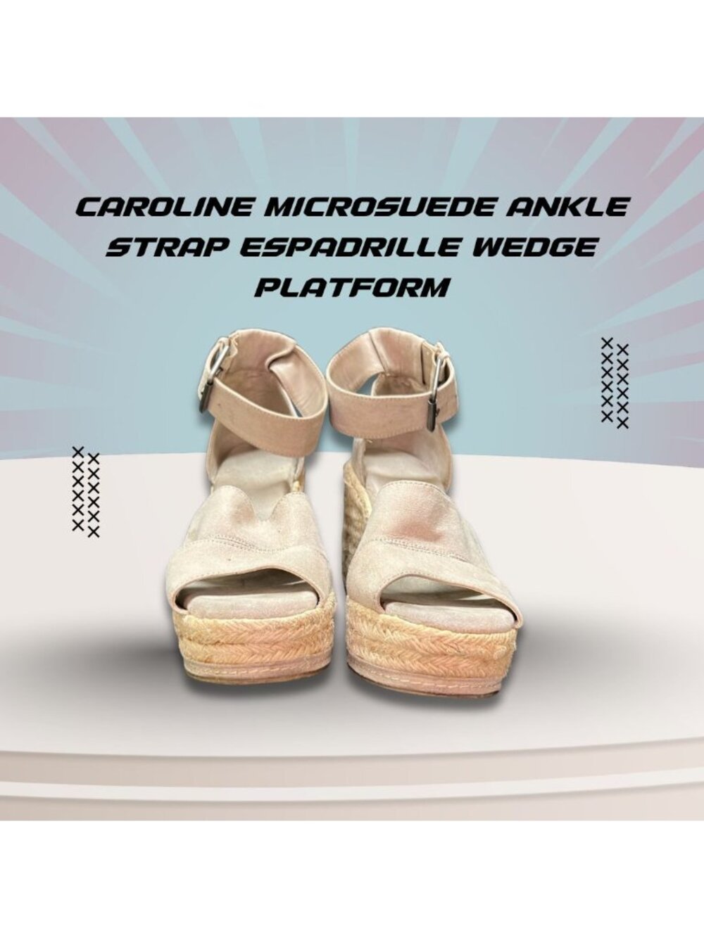 Caroline Microsuede Ankle Strap Espadrille Wedge Platform Sandals Size 8.5 Beige